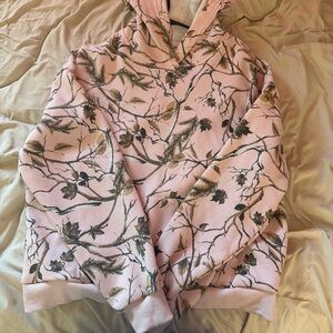 refuge Pink Hoodie with Brown & Green Leaf Print